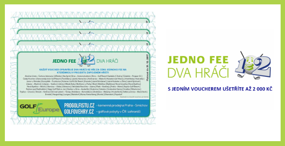  1 fee=2 hráči - hrajte v roce 2017 dva za cenu jednoho na více než 50 hřištích.  Jen 399 Kč za 12 kupónů! 