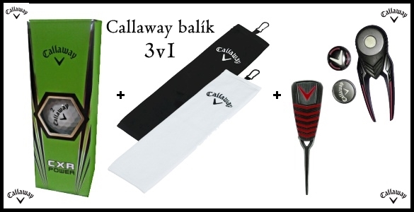 Callaway 3v1:  tři míčky + ručník + vypichovátko s markovátkem = 675 Kč 