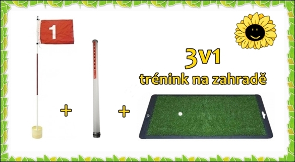 Golfový trénink na zahradě - drivingová podložka + jamka s praporkem + tuba na míče = 975 Kč